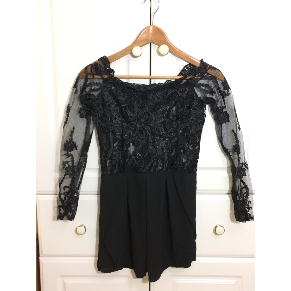 Sexy Black Lace Floral Off Shoulder Rompers
